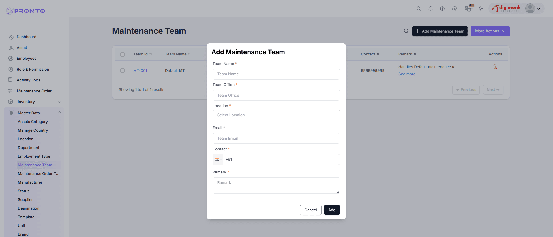 Add Maintenance Team