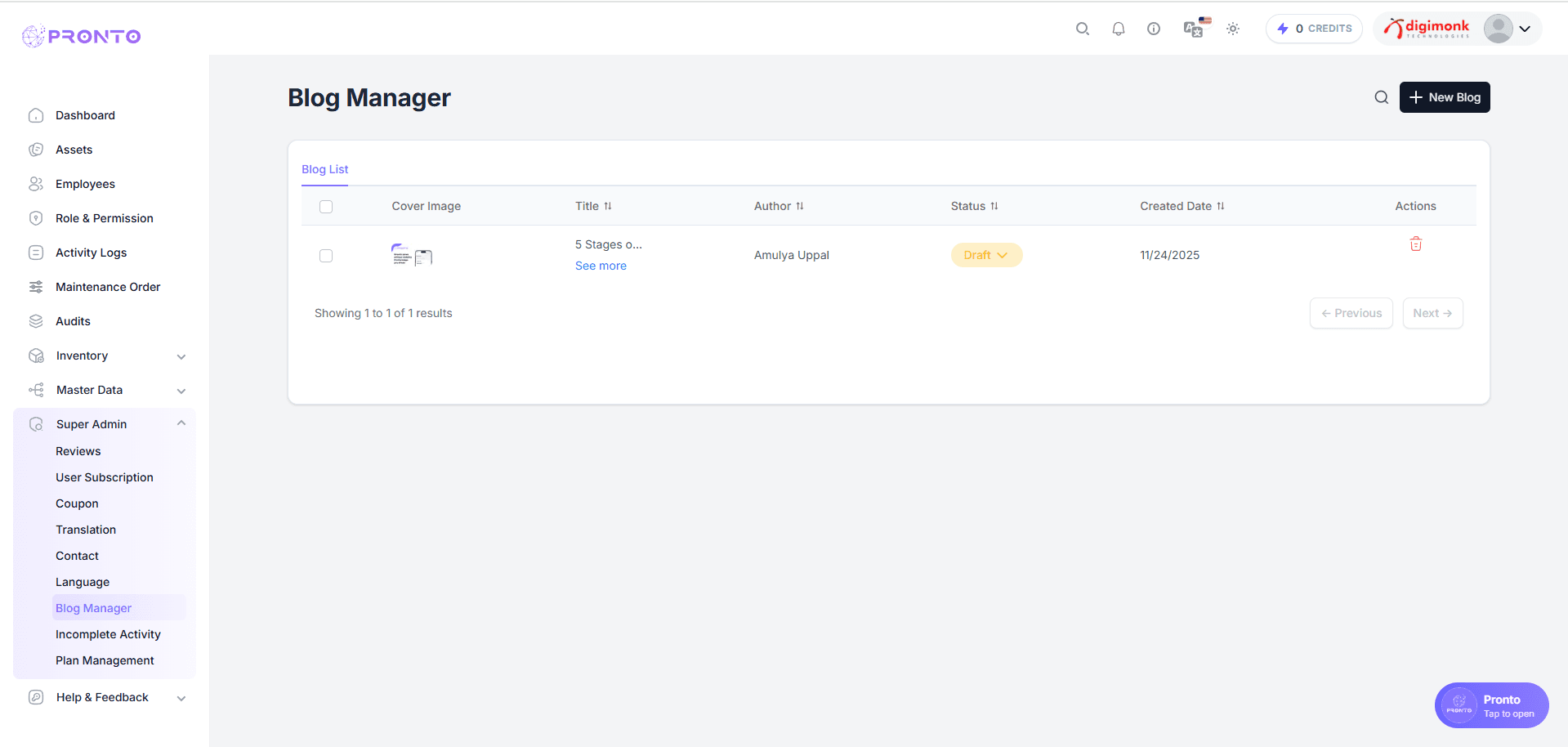Blog Manager Page