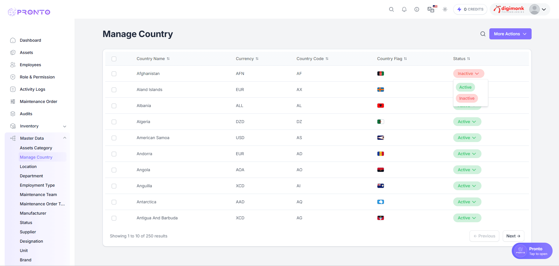 Change Country Status