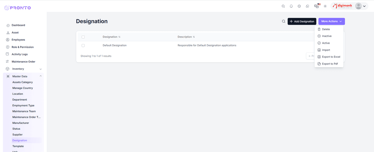 Designation More Actions