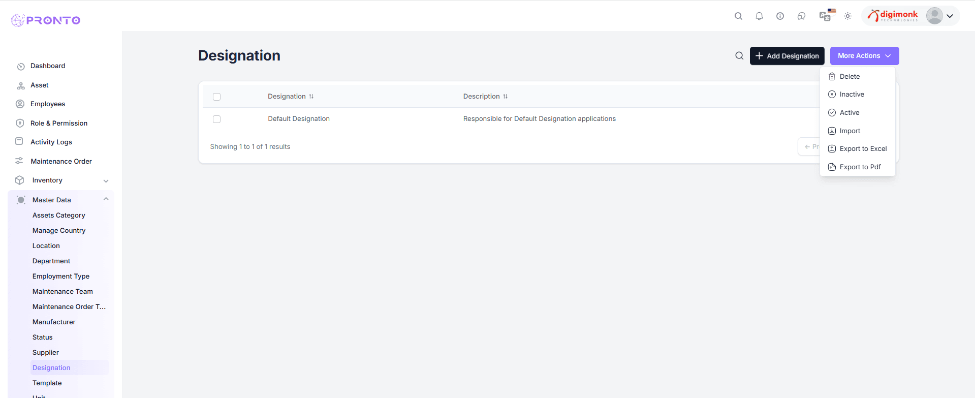 Designation More Actions
