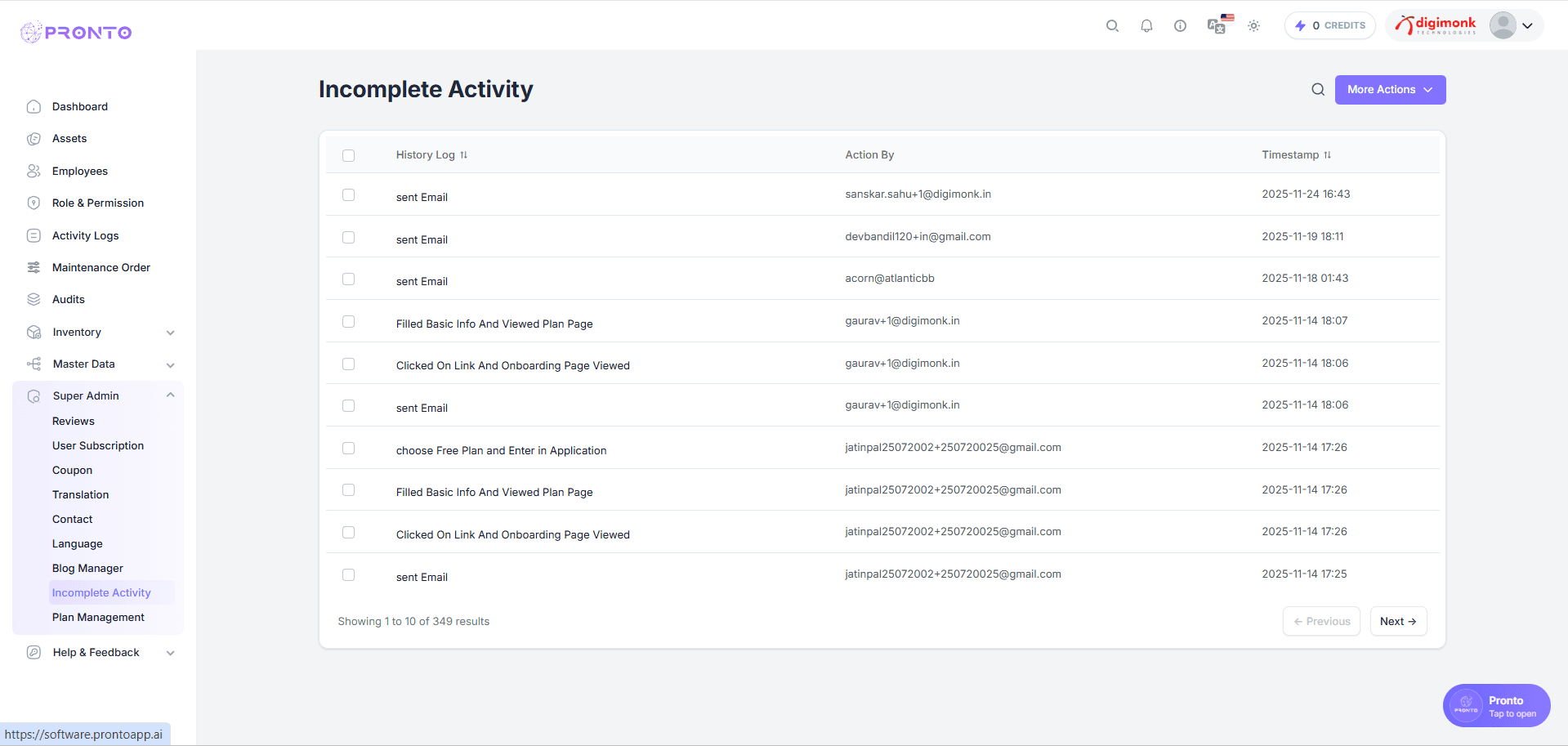 Incomplete Activity Table