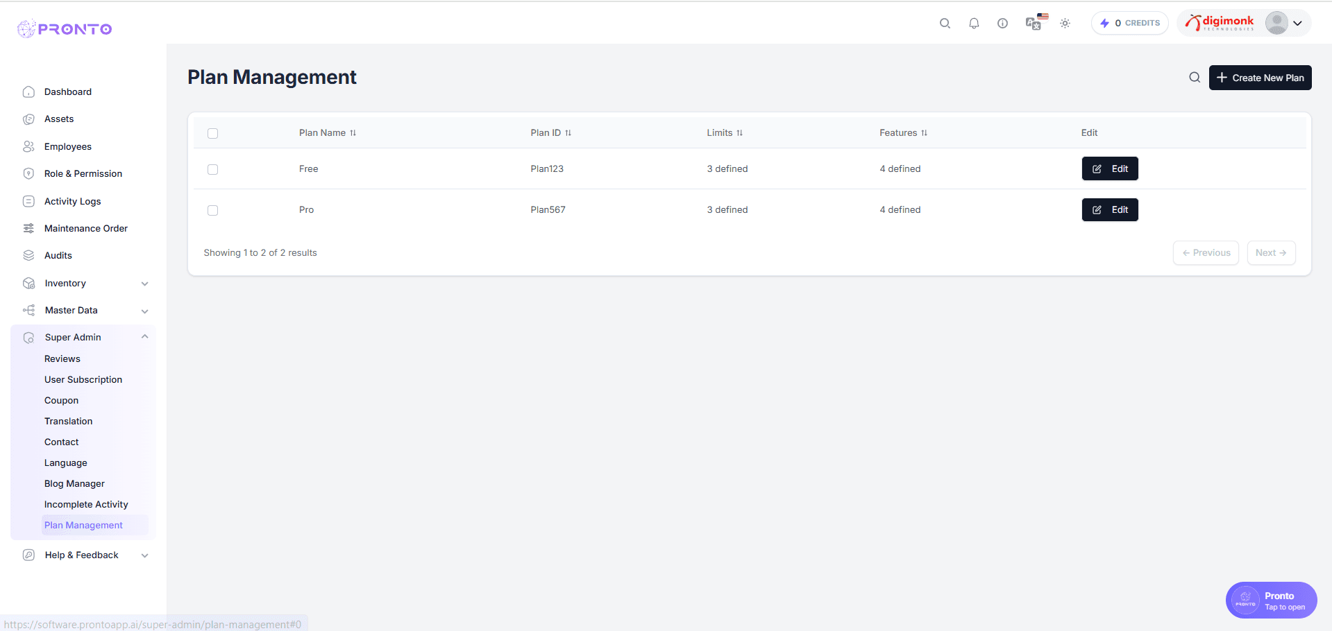 Plan Management List
