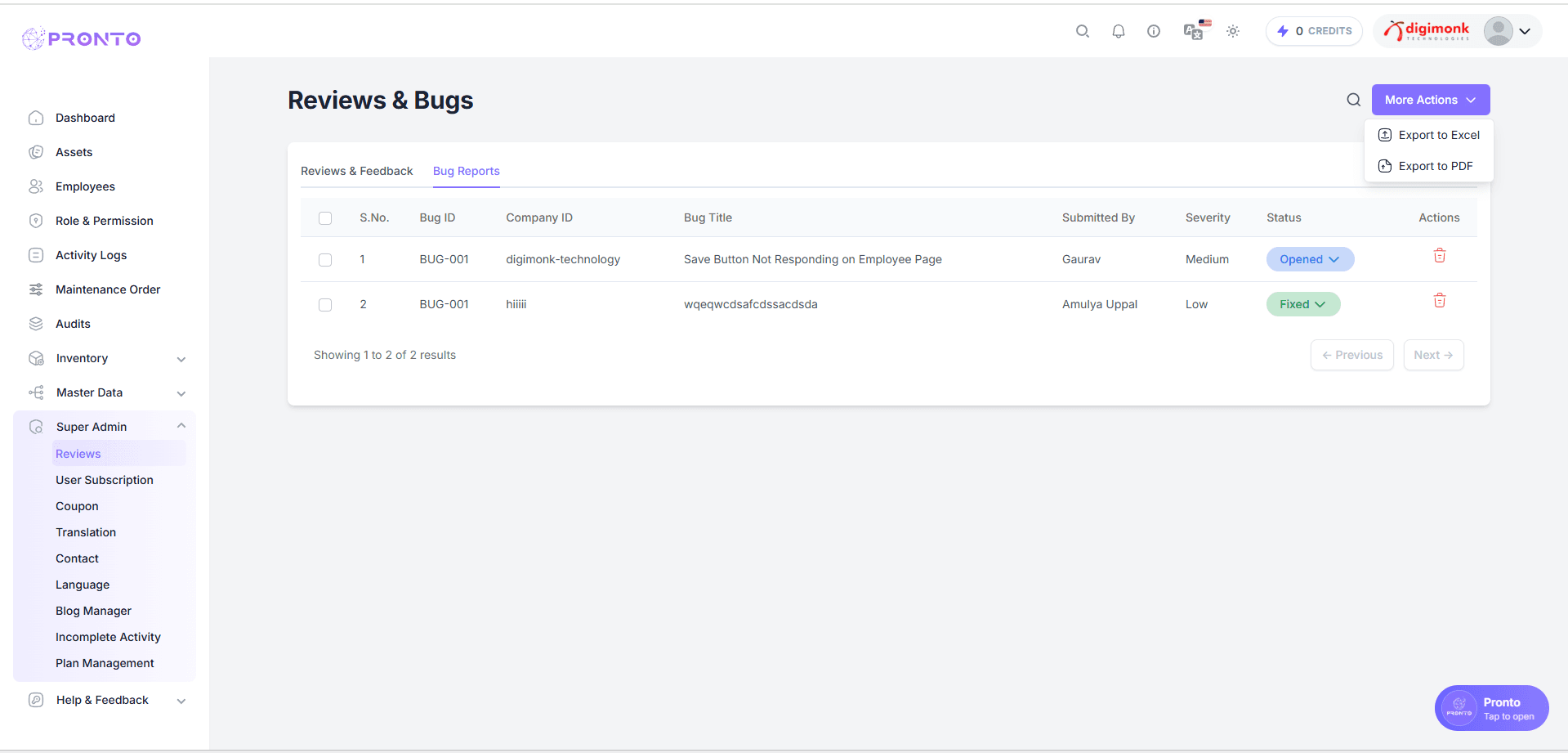 Report Bug More Actions