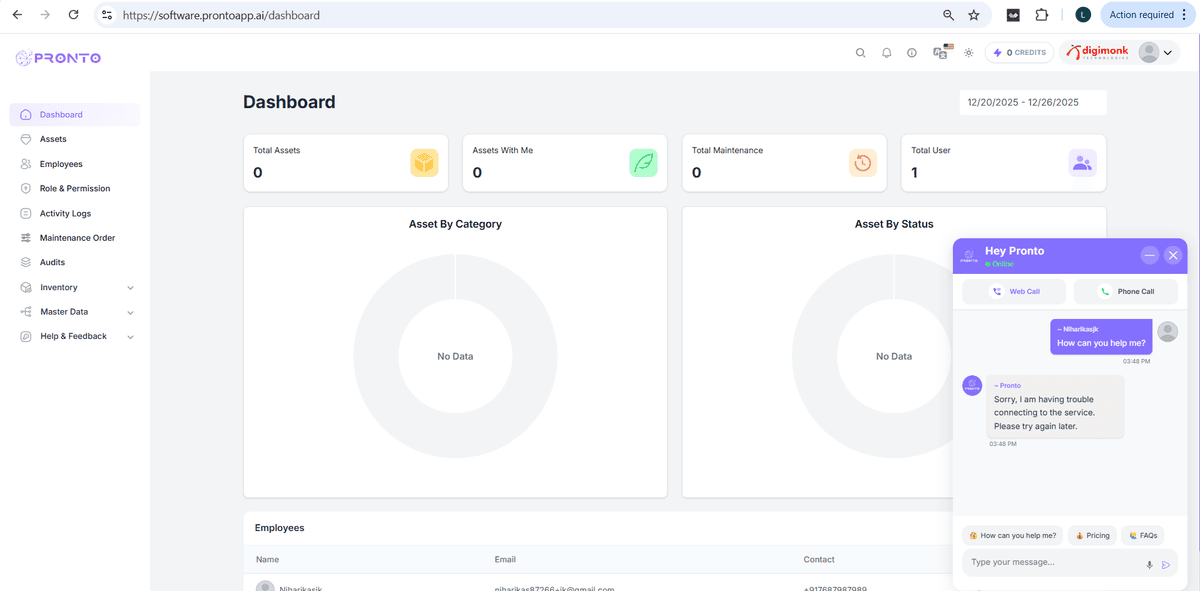 Pronto floating chat assistant