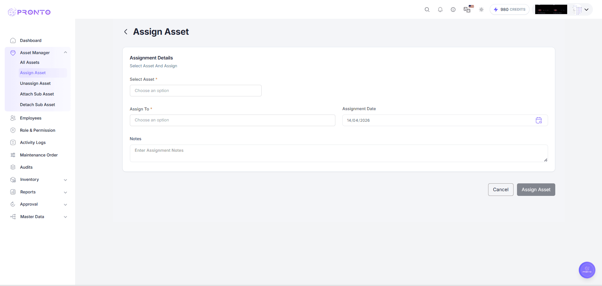 Assign Asset Form